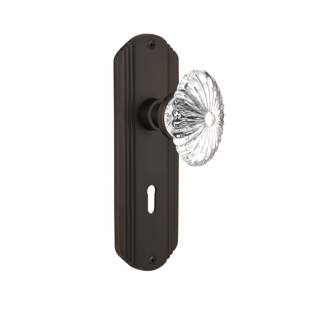 Nostalgic Warehouse 710510  Deco Plate with Keyhole Passage Oval Fluted Crystal Glass Door Knob in Oil-Rubbed Bronze